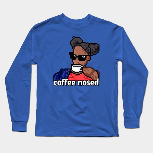 Pixel Art Coffee-Nosed Queen Attitude Design - Playful Style Long Sleeve T-Shirt by Fun Funky Designs